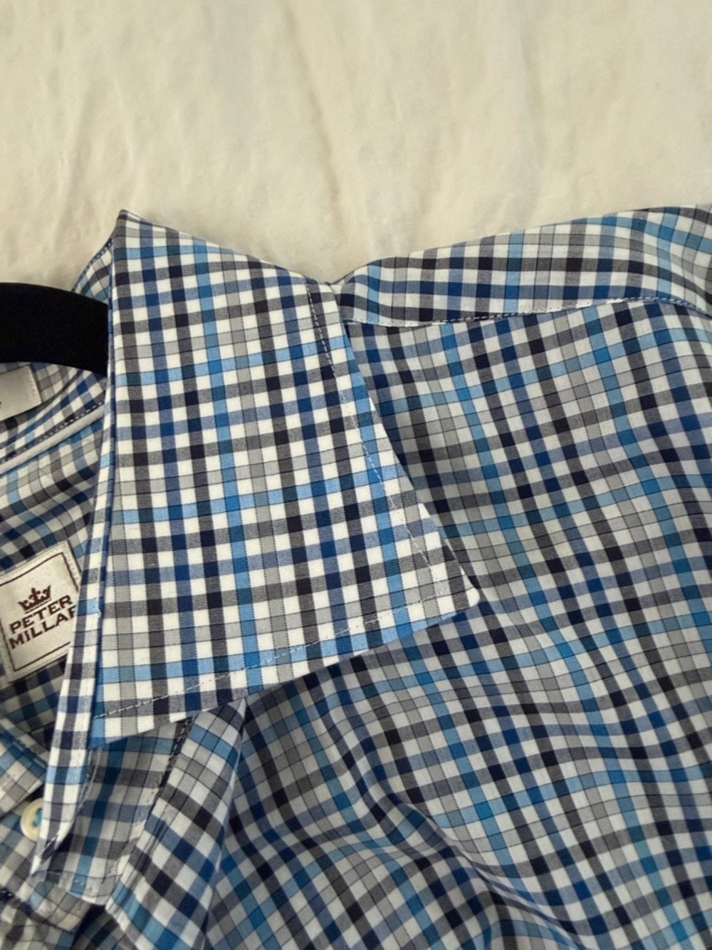 Peter Millar Men’s 100% Cotton Check Dress Shirt Blue White Size L - Picture 6 of 7